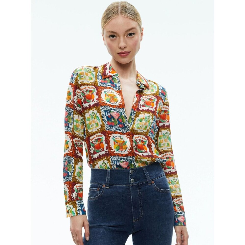 Alice + Olivia Willa A Summer Day Silk Blouse Small